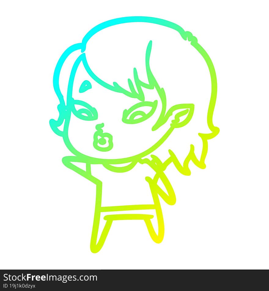 cold gradient line drawing cute cartoon vampire girl