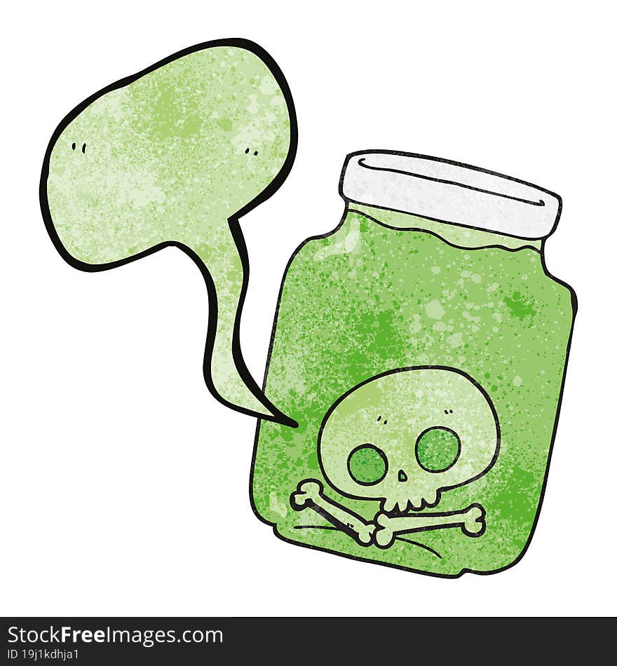 speech bubble textured cartoon jar with skull