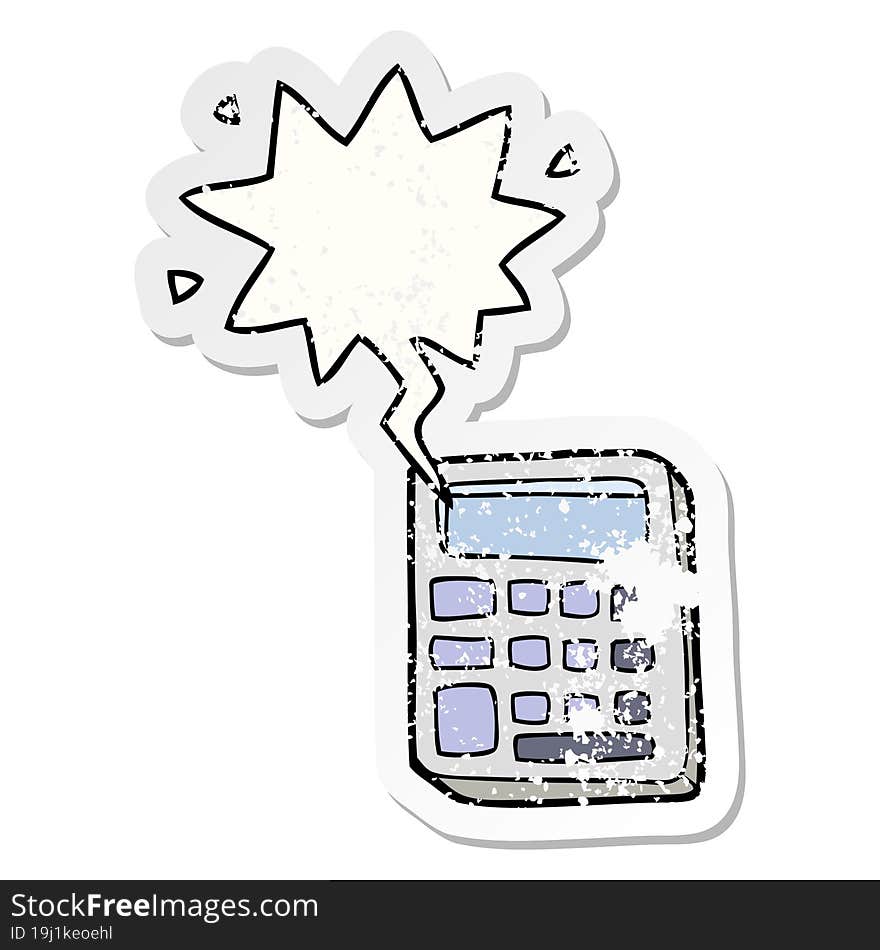 cartoon calculator with speech bubble distressed distressed old sticker. cartoon calculator with speech bubble distressed distressed old sticker