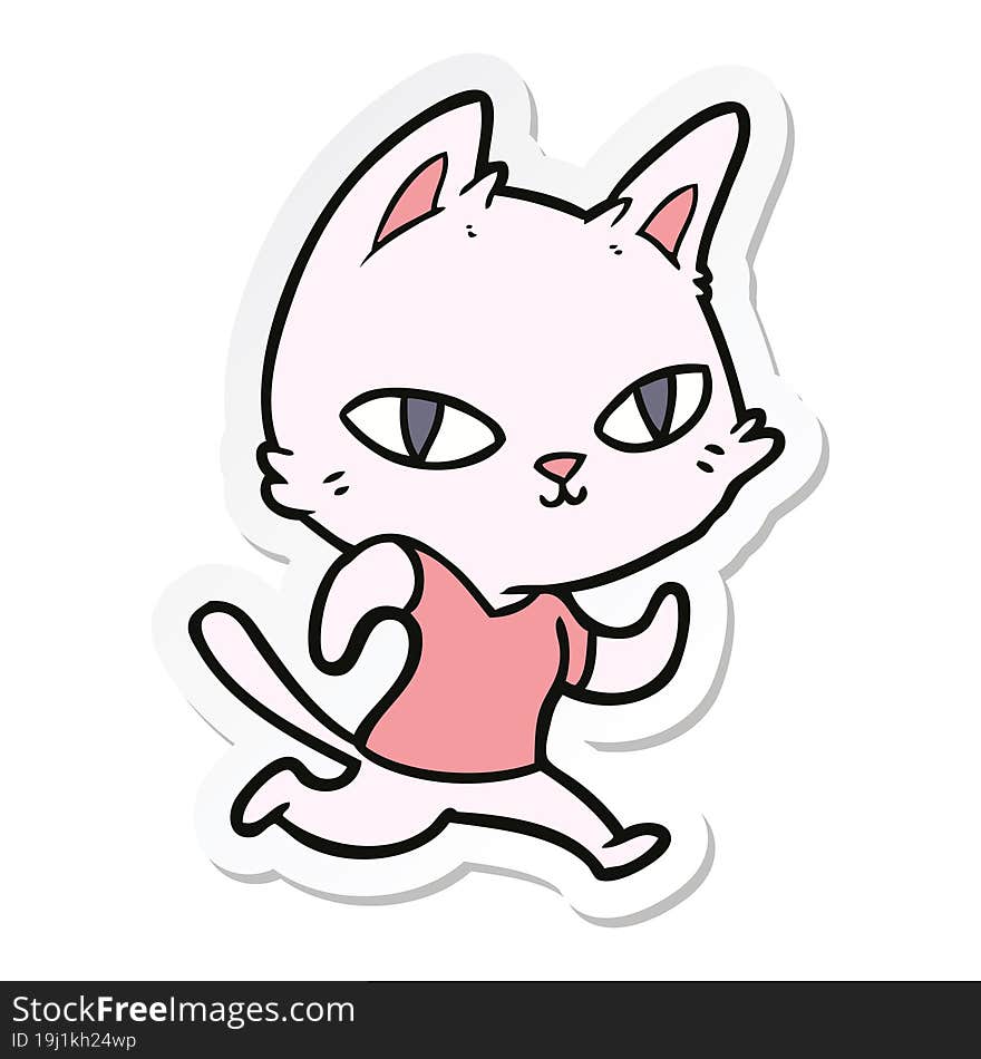 Sticker Of A Cartoon Cat Running