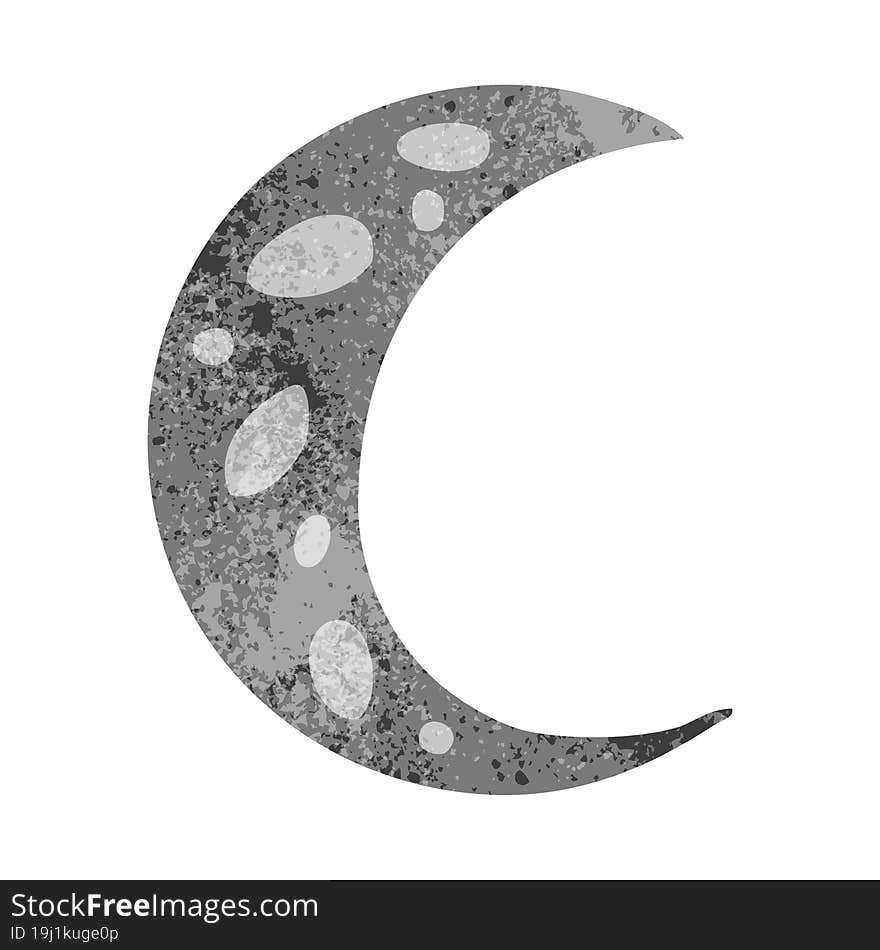 retro cartoon doodle of a crescent moon