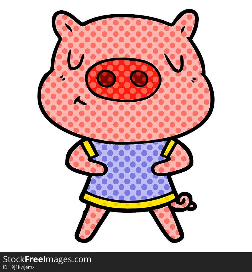 cartoon content pig wearing t shirt. cartoon content pig wearing t shirt