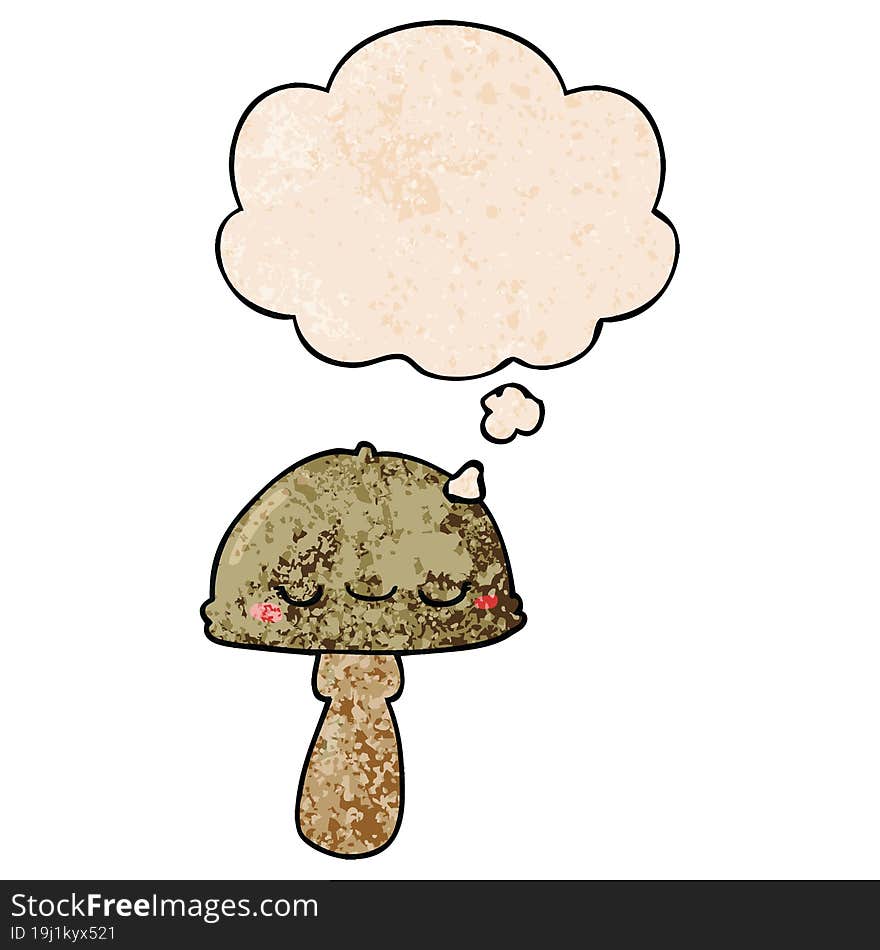 cartoon mushroom with thought bubble in grunge texture style. cartoon mushroom with thought bubble in grunge texture style