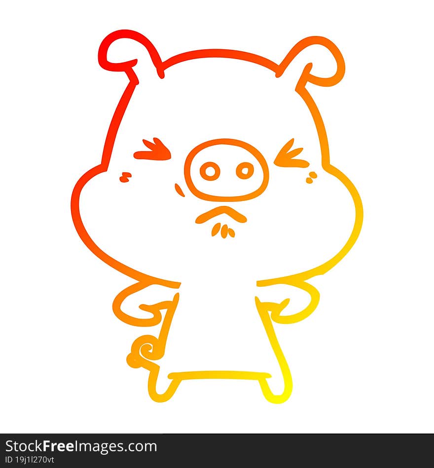 Warm Gradient Line Drawing Cartoon Angry Pig