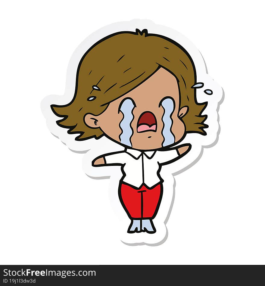 sticker of a cartoon woman crying