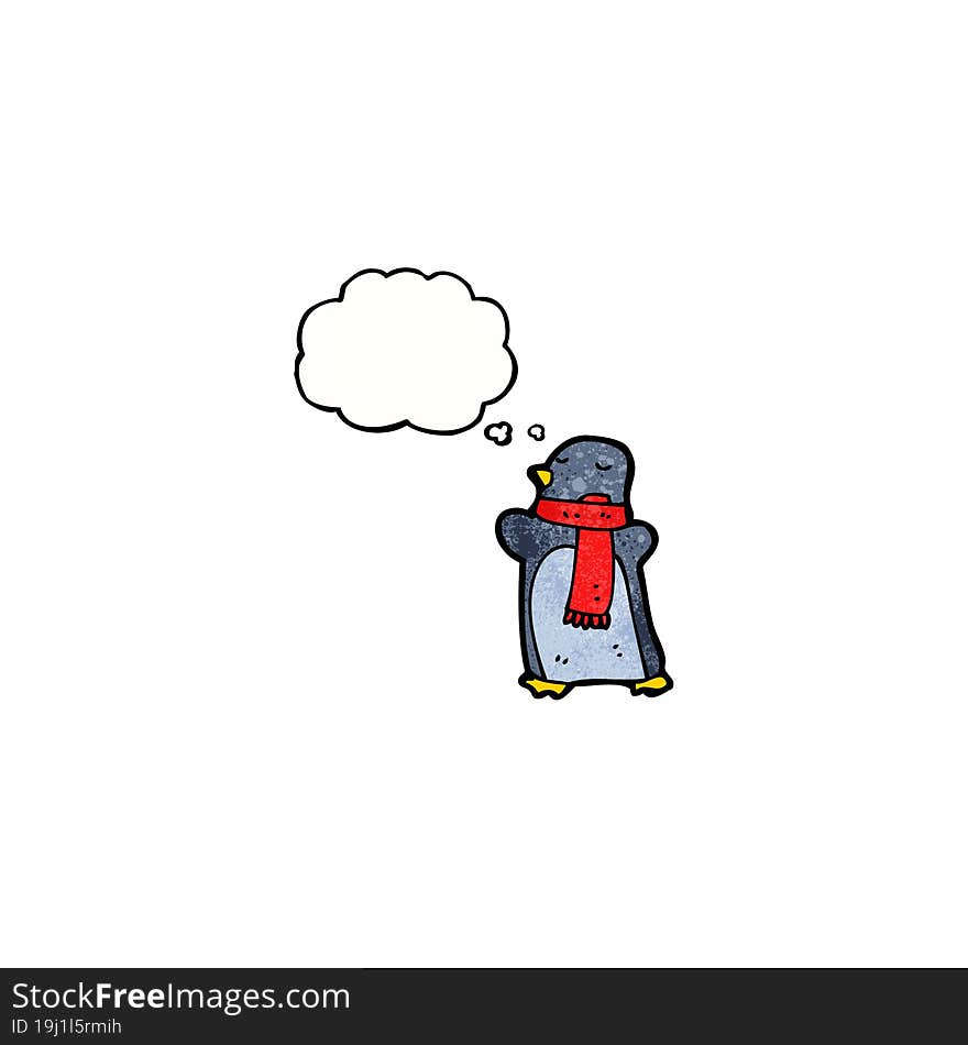 cartoon penguin with thought bubble