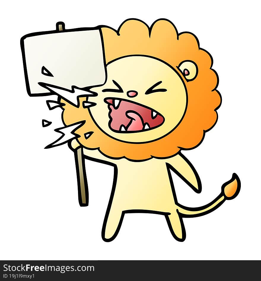 cartoon roaring lion protester. cartoon roaring lion protester