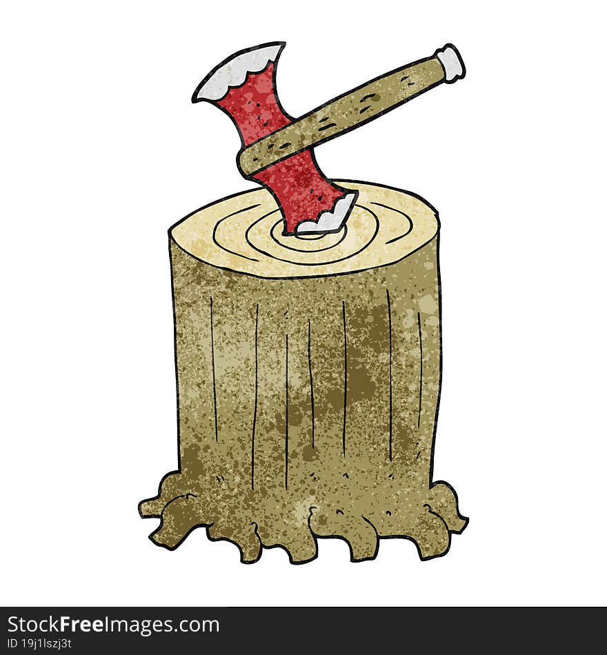 Textured Cartoon Tree Stump And Axe