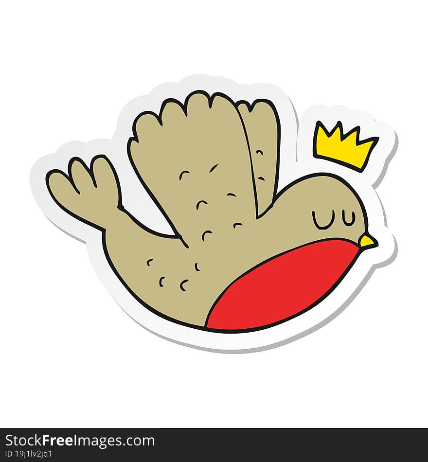 sticker of a cartoon flying christmas robin with crown