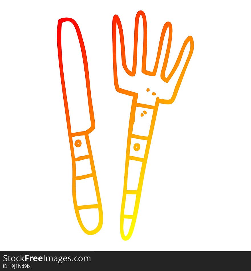 warm gradient line drawing cartoon knife and fork