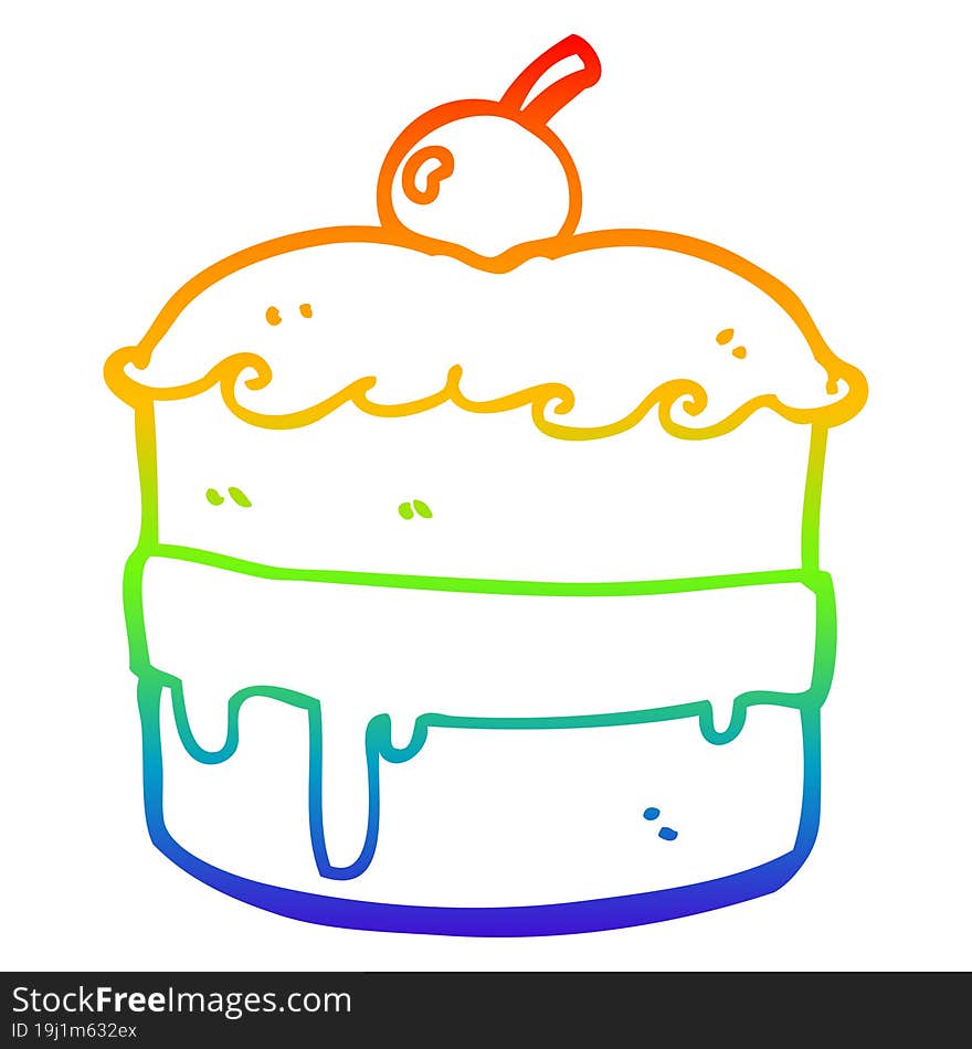 rainbow gradient line drawing of a cartoon cake