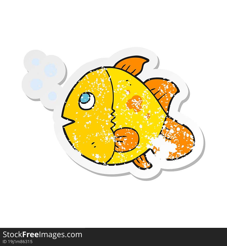 retro distressed sticker of a cartoon fish