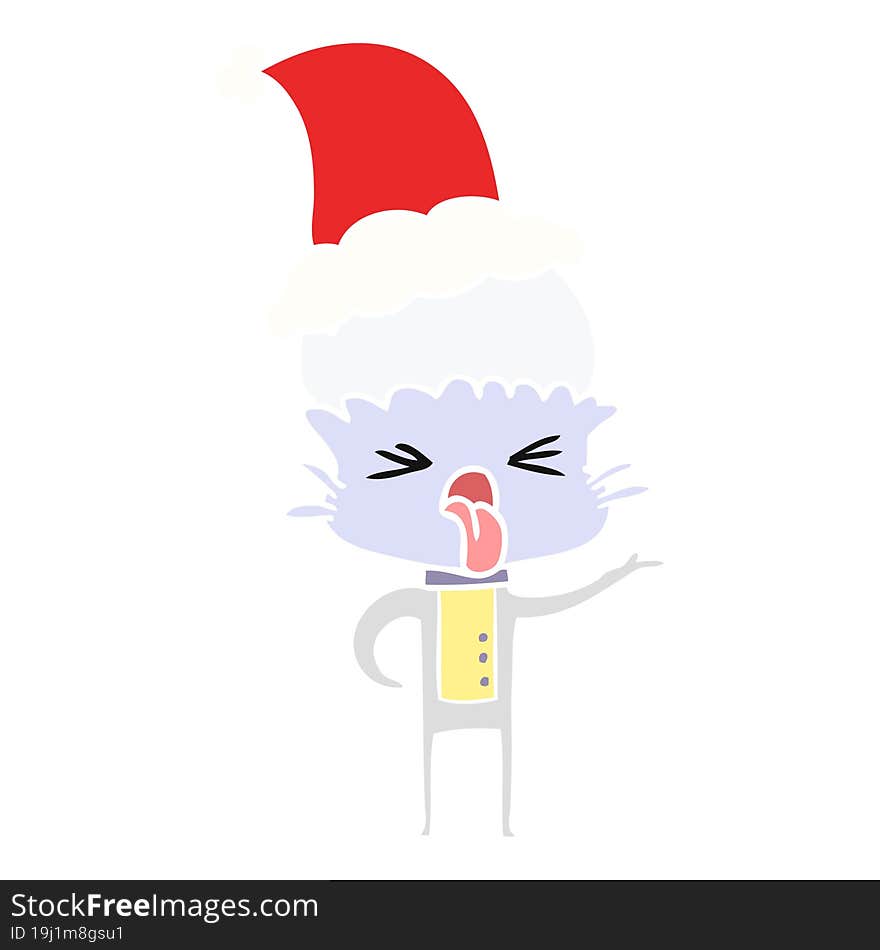 Disgusted Flat Color Illustration Of A Alien Wearing Santa Hat