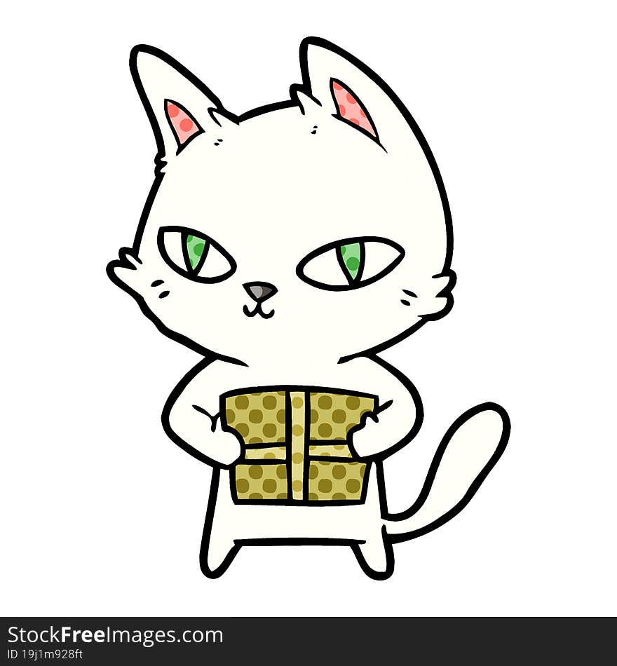 cartoon cat holding parcel. cartoon cat holding parcel