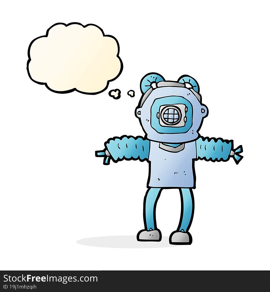 cartoon deep sea diver with thought bubble