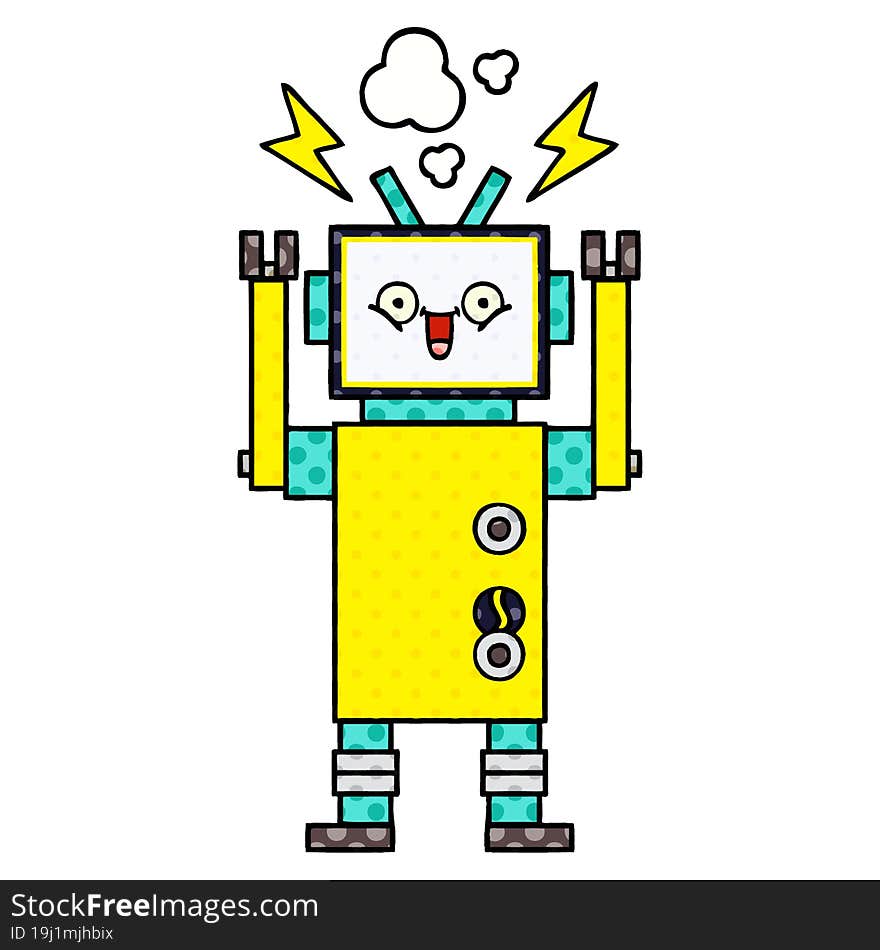 Comic Book Style Cartoon Happy Robot