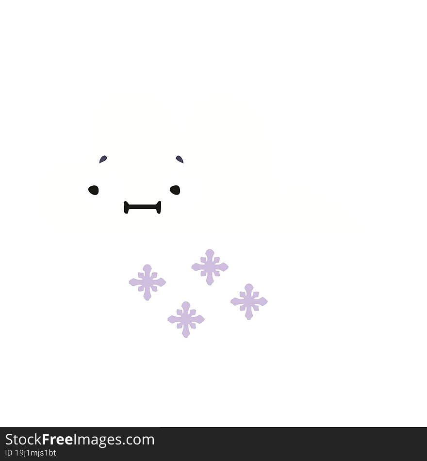 flat color retro cartoon of a snow cloud