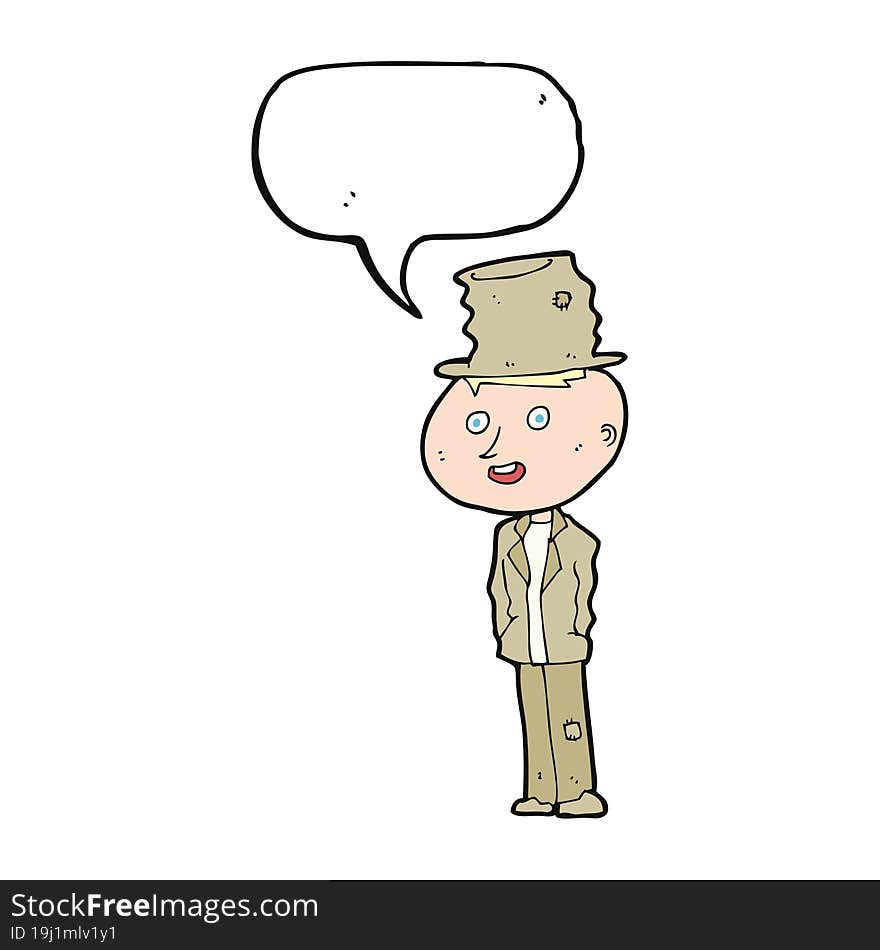 cartoon funny hobo man with speech bubble