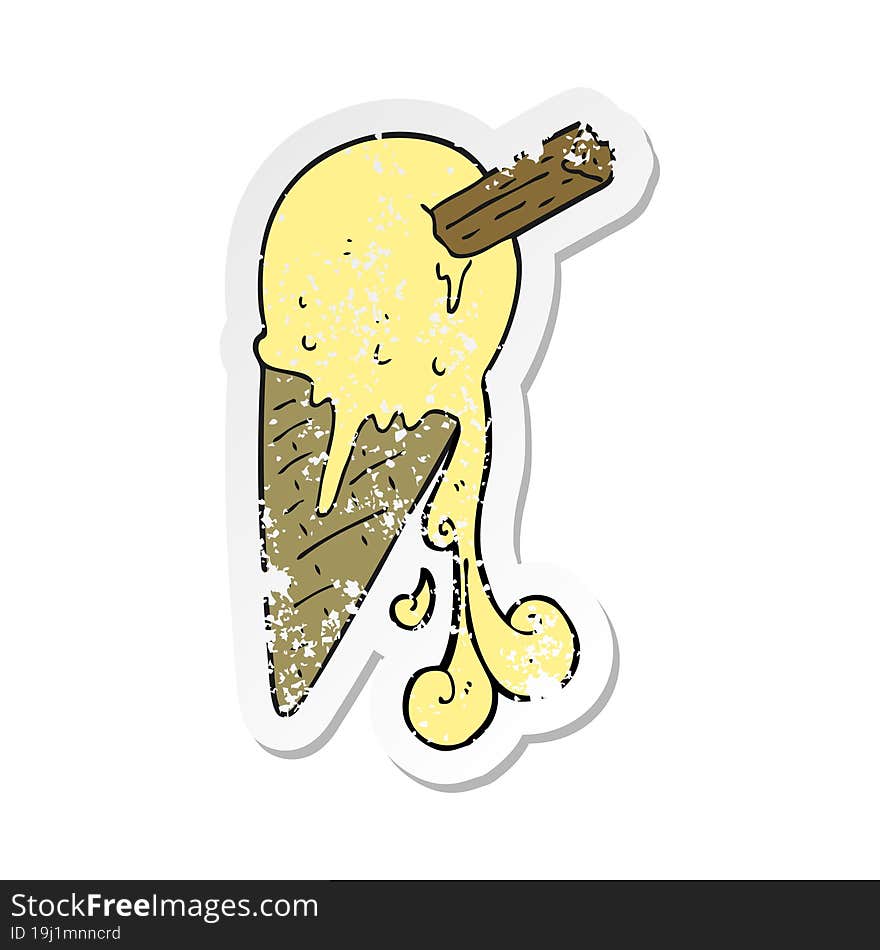 retro distressed sticker of a cartoon ice cream cone