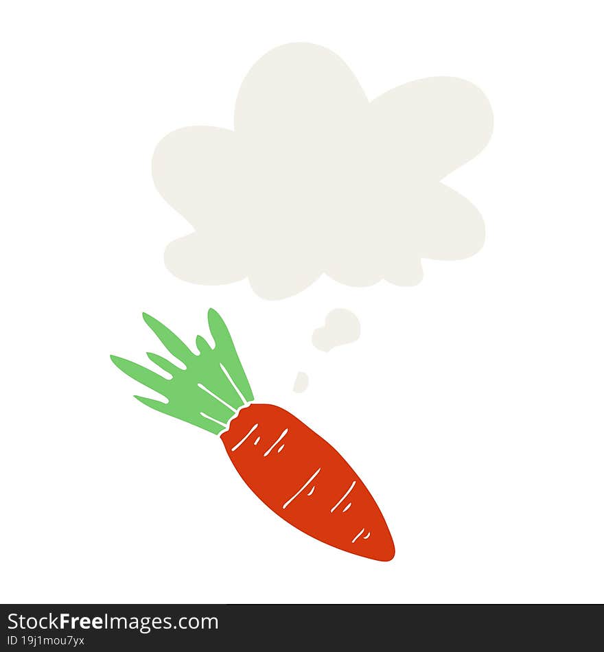 cartoon carrot with thought bubble in retro style