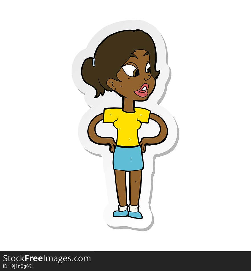 Sticker Of A Cartoon Woman With Hands On Hips