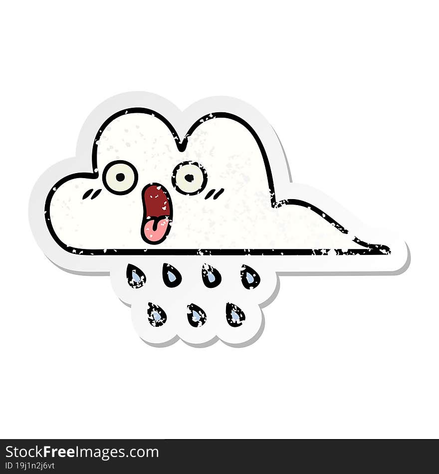 distressed sticker of a cute cartoon rain cloud