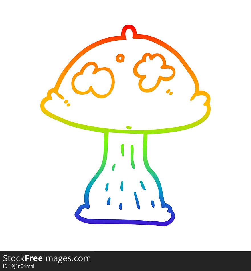 Rainbow Gradient Line Drawing Cartoon Mushroom