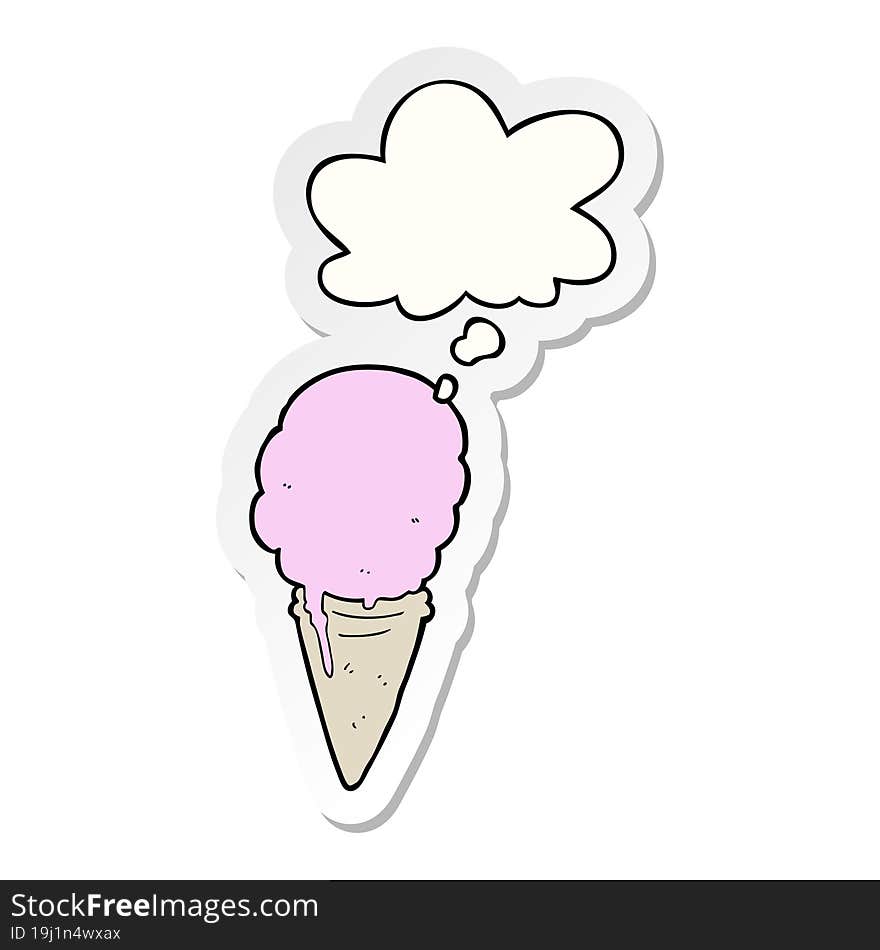 cartoon ice cream and thought bubble as a printed sticker