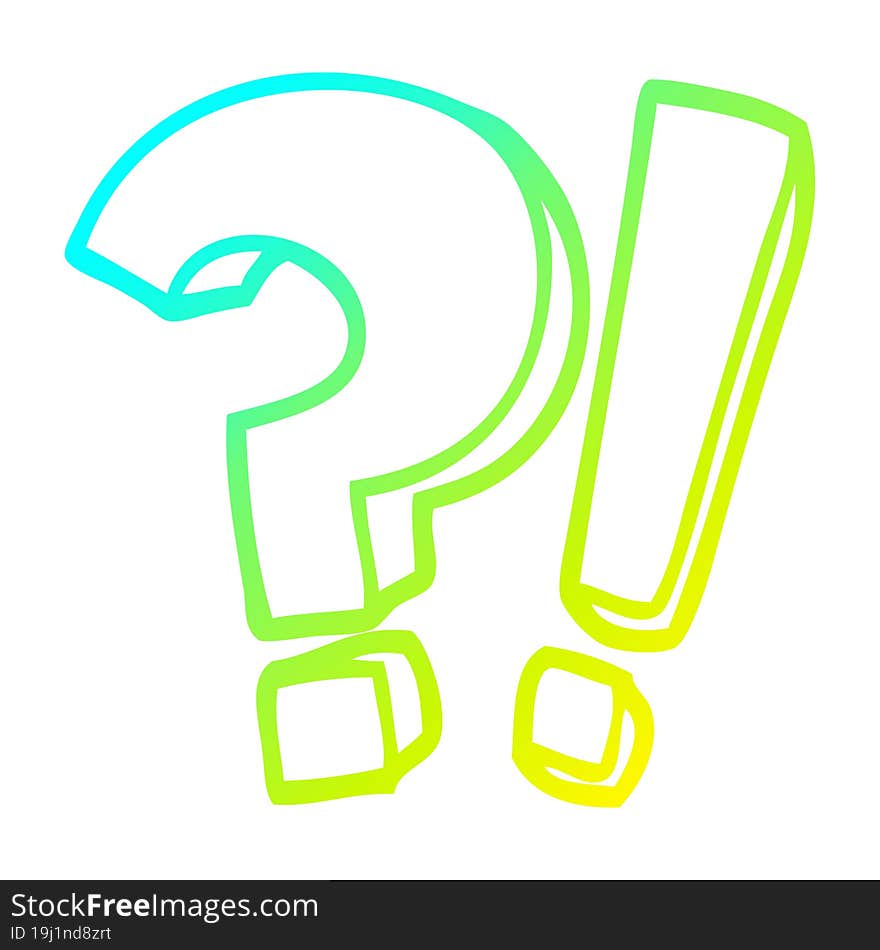 cold gradient line drawing of a cartoon question mark and exclamation mark