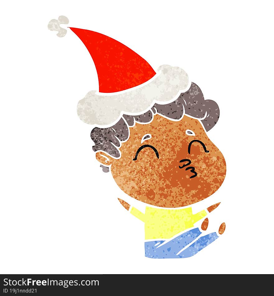 retro cartoon of a man pouting wearing santa hat