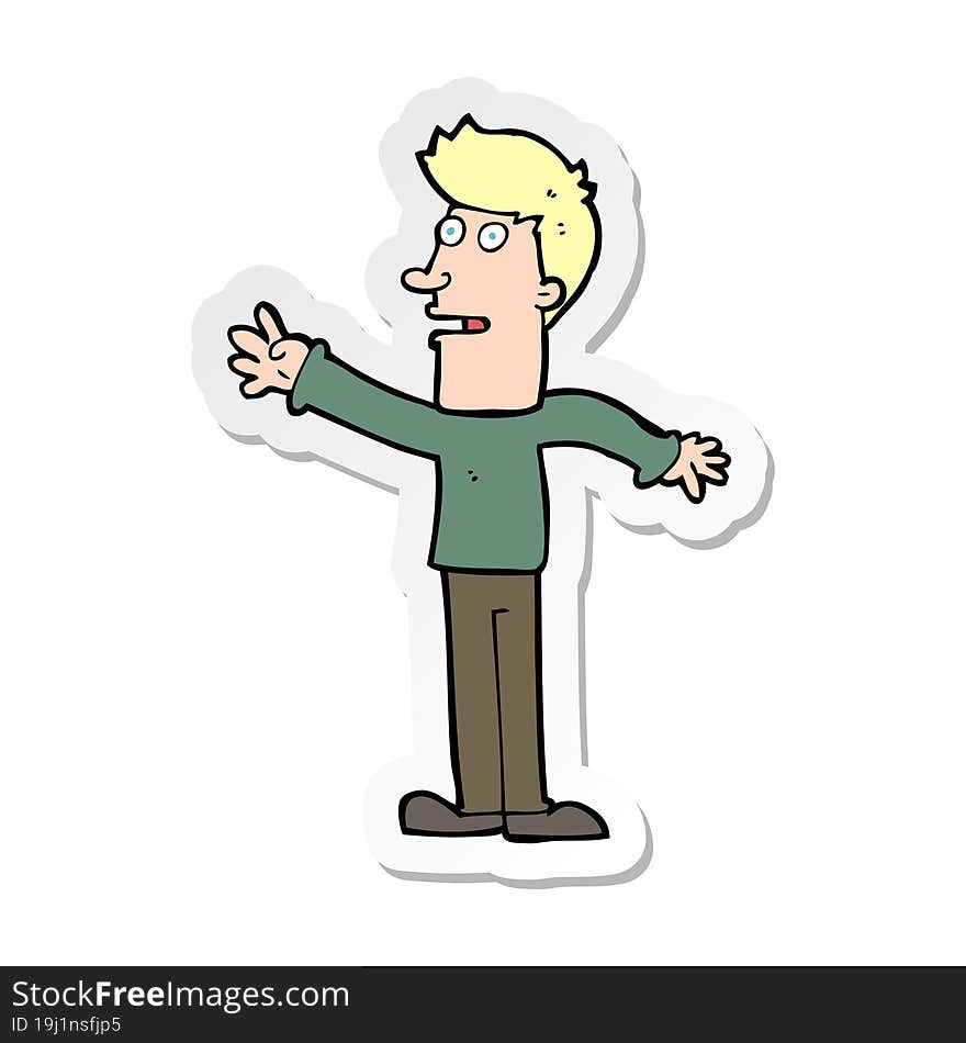 sticker of a cartoon man reaching