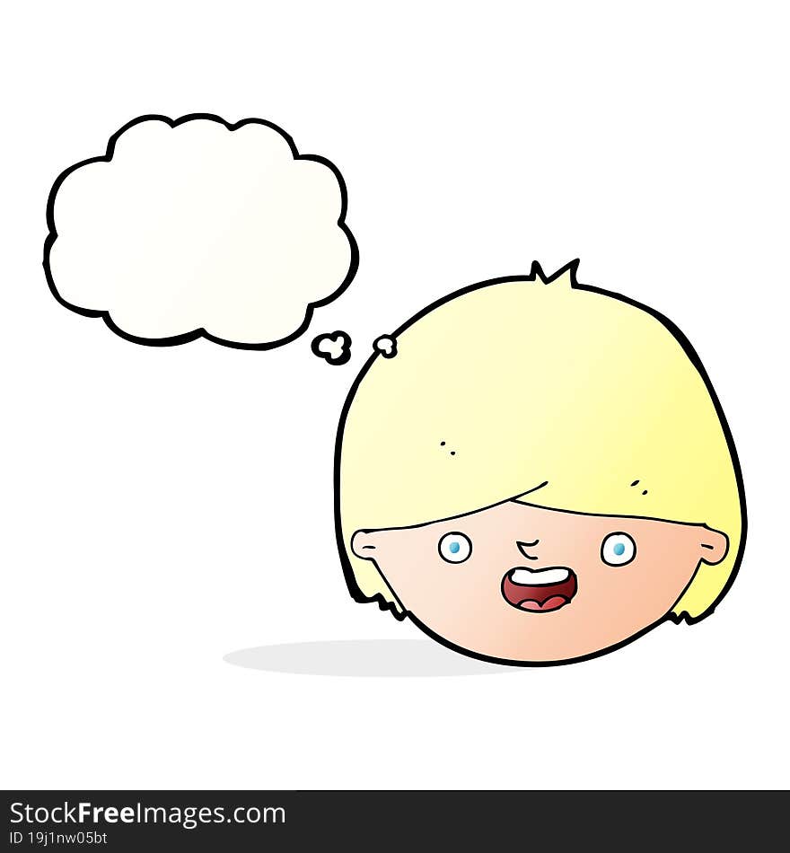 cartoon happy face with thought bubble