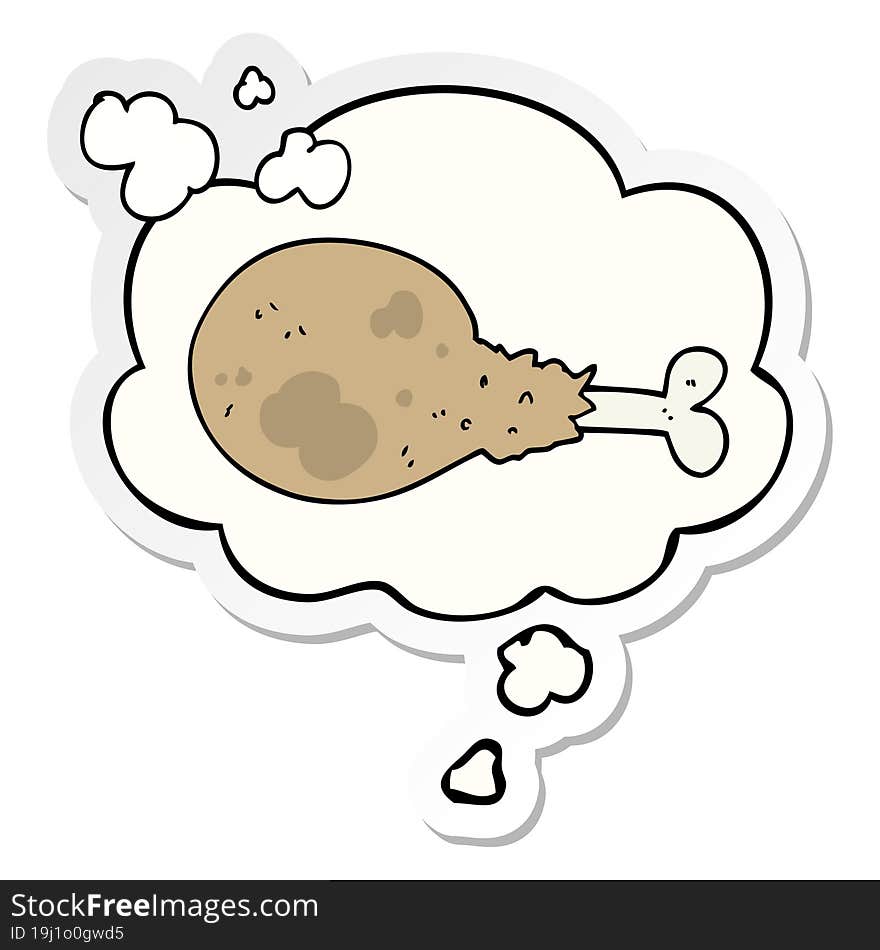 cartoon cooked chicken leg with thought bubble as a printed sticker