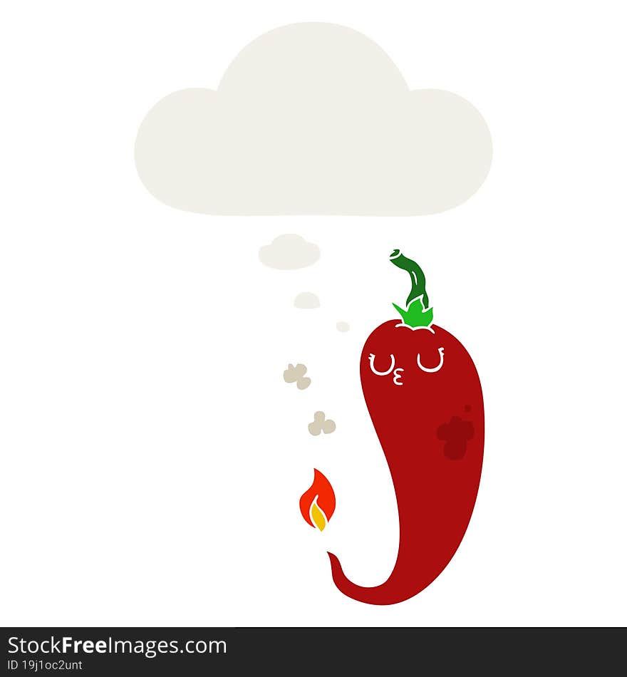 cartoon hot chili pepper and thought bubble in retro style