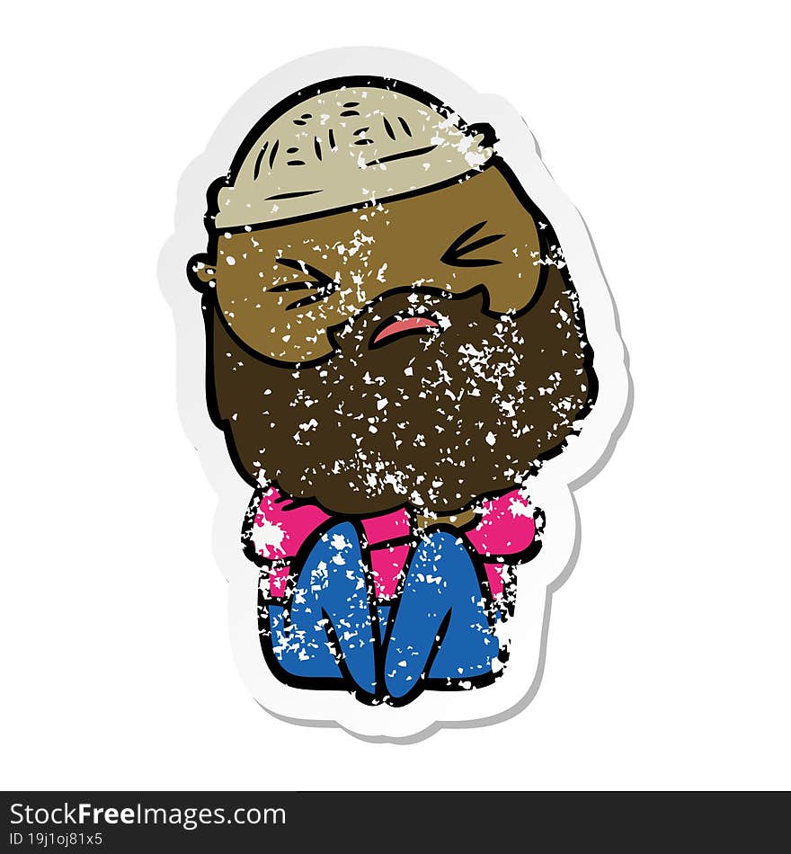 distressed sticker of a cartoon man with beard