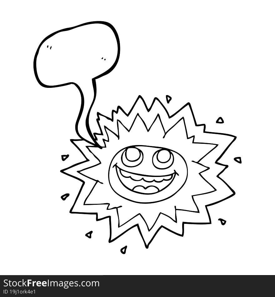 happy freehand drawn speech bubble cartoon sun. happy freehand drawn speech bubble cartoon sun