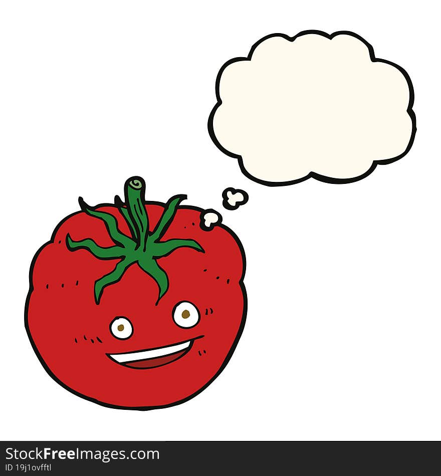 cartoon happy tomato with thought bubble