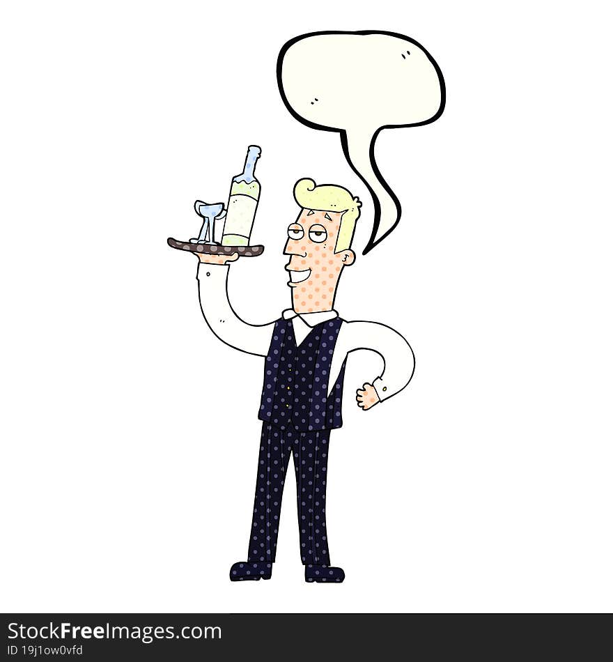 freehand drawn comic book speech bubble cartoon waiter