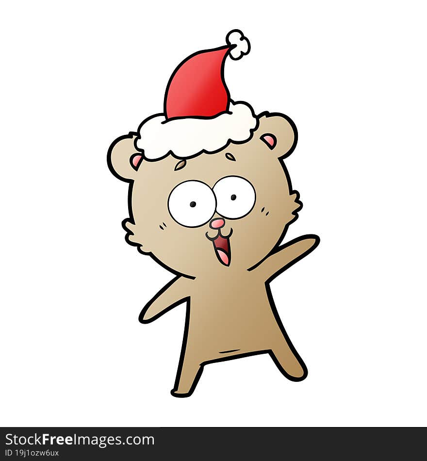 laughing teddy  bear gradient cartoon of a wearing santa hat