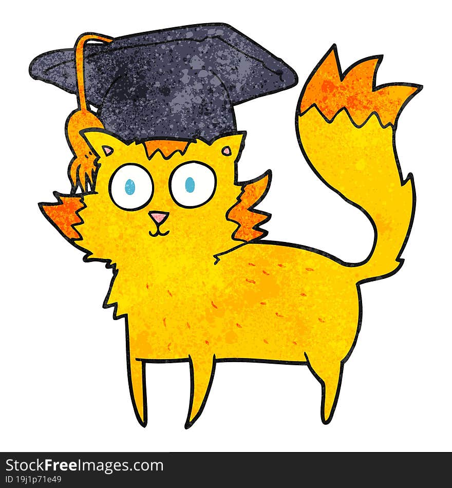 Textured Cartoon Cat Graduate