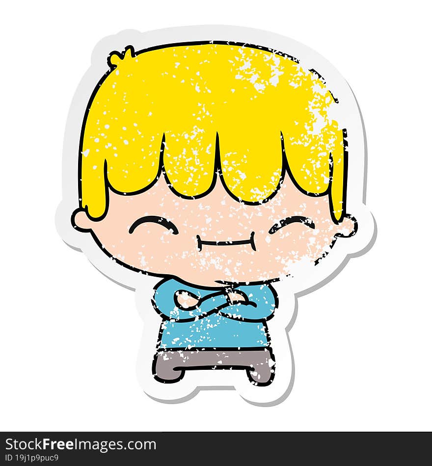 distressed sticker cartoon of kawaii cute boy