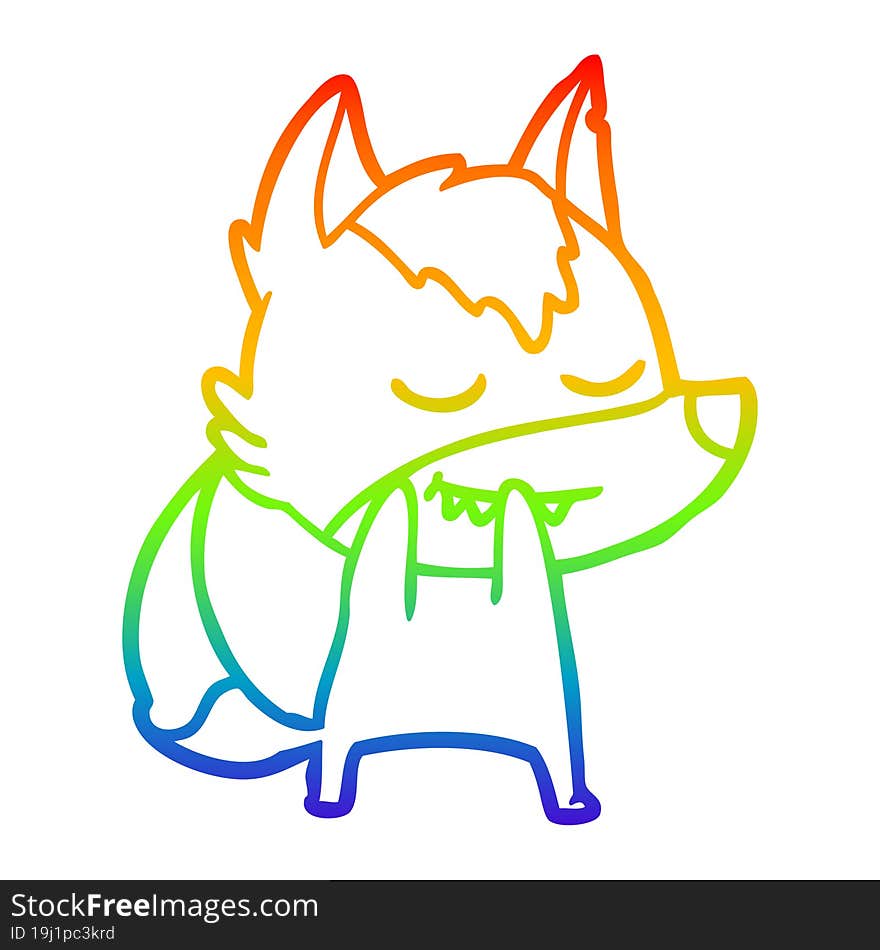 rainbow gradient line drawing of a laughing cartoon wolf