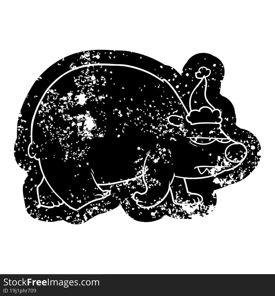 Cartoon Distressed Icon Of A Angry Polar Bear Wearing Santa Hat