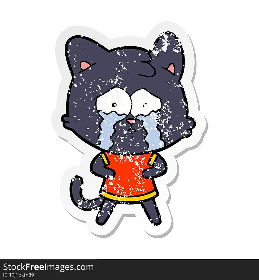 distressed sticker of a cartoon crying cat