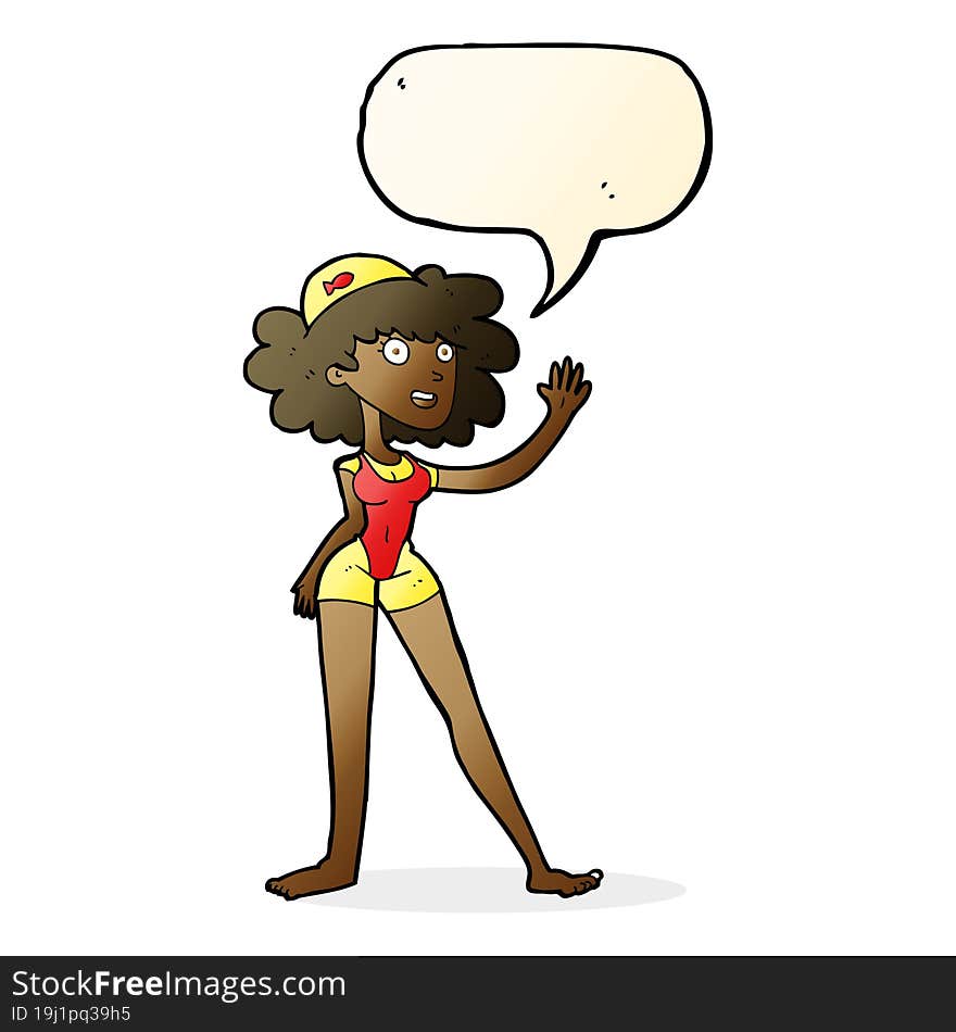 cartoon swimmer woman with speech bubble