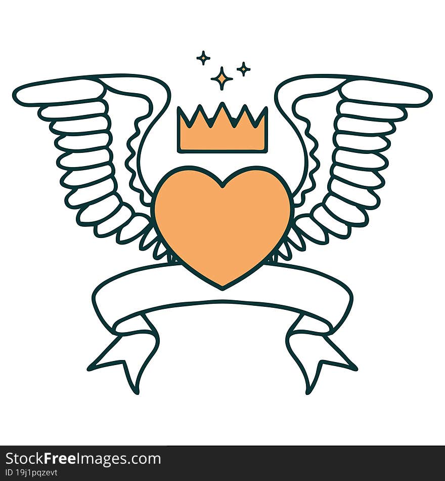 tattoo with banner of a heart with wings