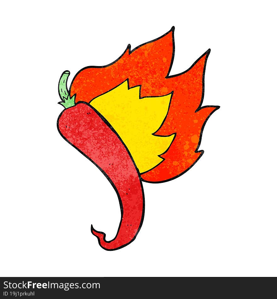 freehand drawn texture cartoon flaming hot chilli pepper