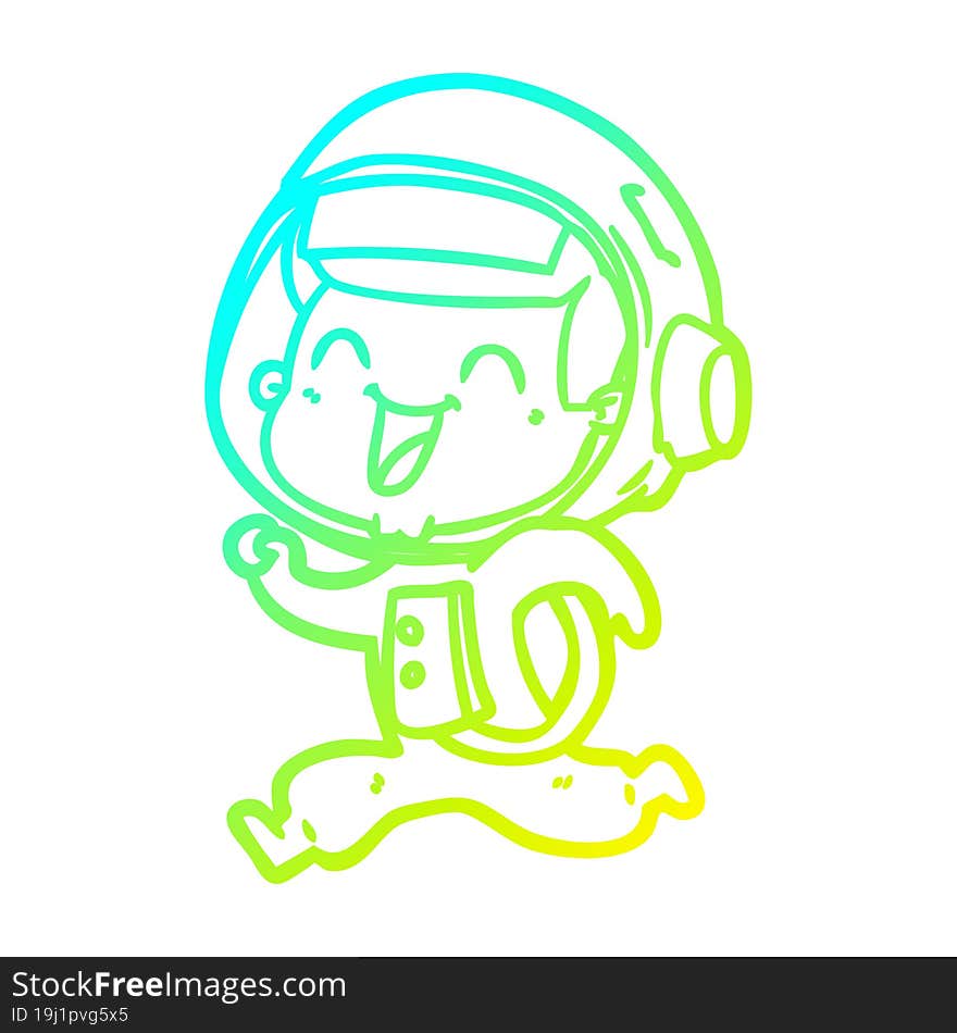 cold gradient line drawing of a happy cartoon astronaut