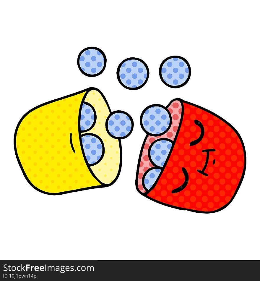 freehand drawn cartoon of a smiling pill