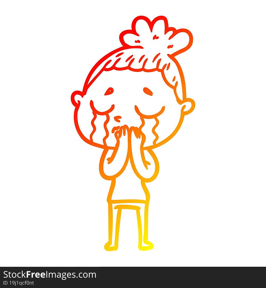 warm gradient line drawing of a cartoon crying woman